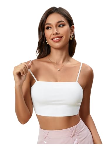 OYOANGLE Women's Basic Solid Spaghetti Strap Slim Fit Tube Crop